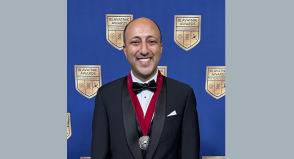 Headshot of David Nagib in a tuxedo wearing his Blavatnik National Awards finalist medal