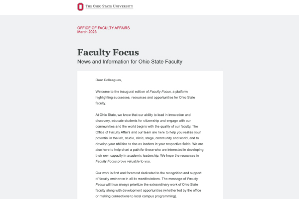 Screenshot of March 2023 Faculty Focus