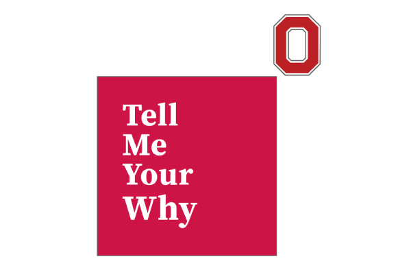 Podcast logo shows Block O with text Tell Me Your Why