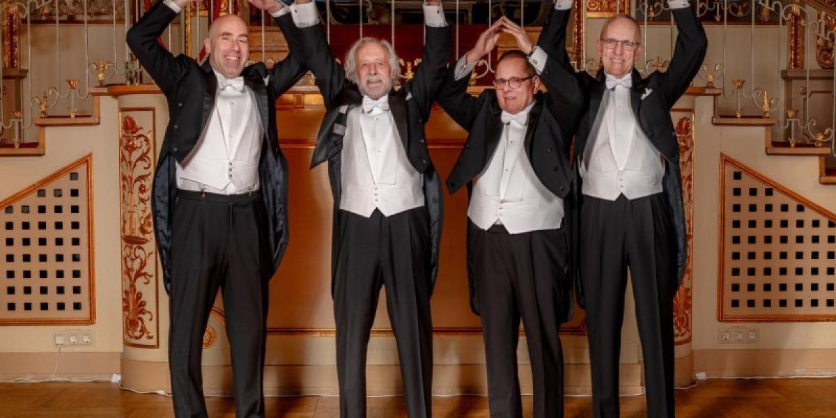 Left to right, Michael Poirier, chair of physics; Pierre Agostini, professor emeritus of physics; Lou DiMauro, professor of physics; David Horn, dean of the College of Arts and Sciences.