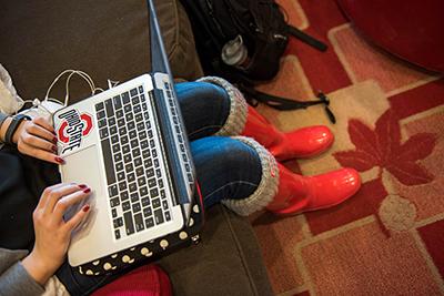 Student using a laptop.